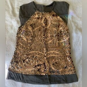 BCBGMaxAzria Gold Sequin Embellished Silk Top